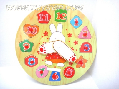 Wooden rabbit clock puzzle