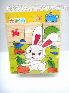 6 wooden picture cube farm animals+