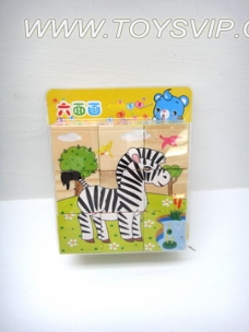 6 wooden picture cube farm animals+