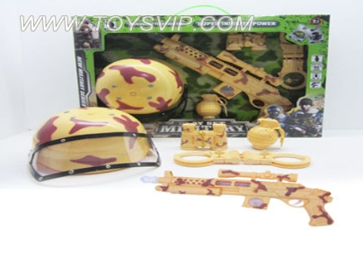 Yellow desert camouflage military suit with hood cap AK98A with infrared sound gun
