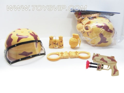 Yellow desert camouflage suit military cap has a soft bullet gun