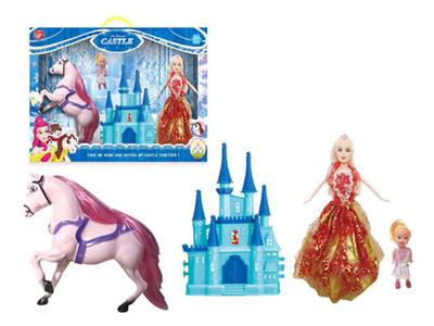 Jun red horse + castle + Barbie princess princess