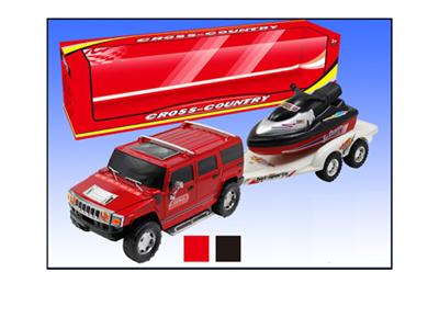 Inertia off-road Hummer towing motorboat