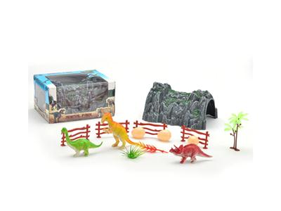 Simulated mountain dinosaur assemblage