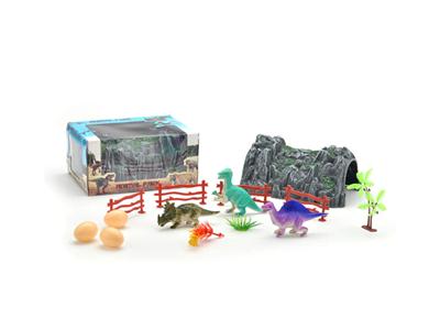 Simulated mountain dinosaur assemblage