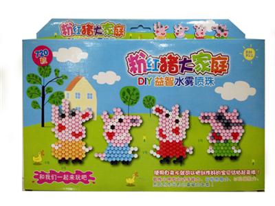 Pink pig family DIY puzzle sticky beadsY