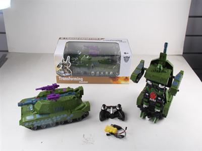 1:10坦克电动遥控变形机器人+2.4G小遥控器 (胸口灯光带软弹发射连发对战功能)