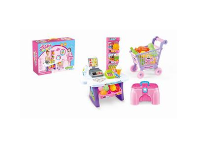 仿真收银机带灯光音乐+椅子+购物车(包电)