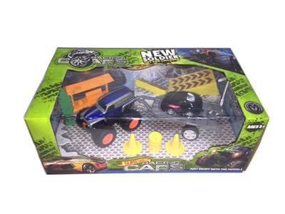 Alloy double inertia off-road vehicle tow cartoon alloy car with roadblocks (four mixed)