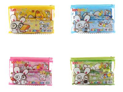 Stationery set, each with PVC bag, 6 one-in-one bag (powder blue yellow green four colors random)