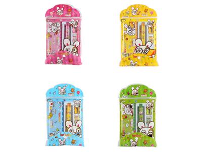 Stationery set, each with PVC bags, 12 one-in-one bags (powder blue yellow green four colors random)