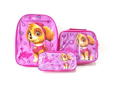 School bag three-piece bag + lunch bag + double pull pen bag (dog patrol team female models)