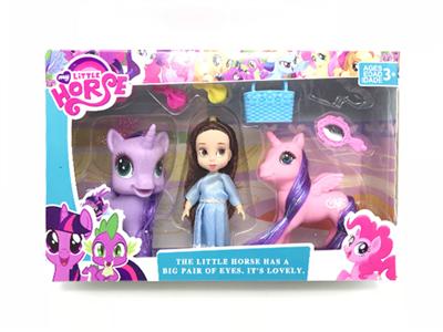 6寸实身迪士尼公主带2只搪胶小马宝莉带发夹带镜子带手提包