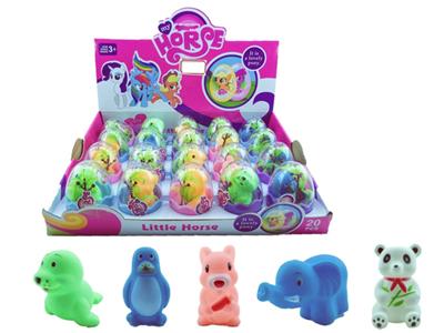 彩蛋搪胶动物带塑料树5款20PCS