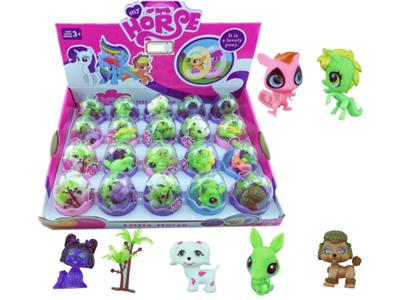 搪胶头塑料身体Q宠带塑料树4款20PCS