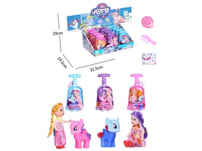 搪胶小马行李箱带3寸实身凯利带帽子梳子马贴纸12PC混装