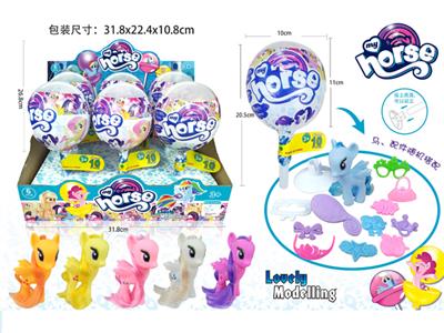 大棒棒糖搪胶小马带梳子发夹手提包6PC混装