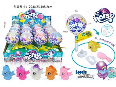 小棒棒糖搪胶小马带梳子12PC混装