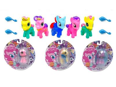 搪胶彩马宝莉4色混装带马梳子