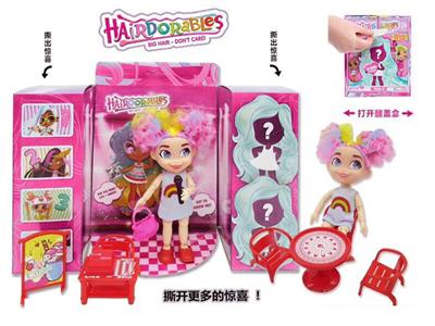 6寸实身惊喜美发娃娃带手提包和家具