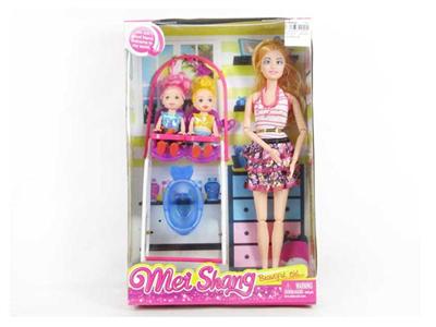 11.5寸12关节实身时装芭比带双人3寸实身芭比婴儿椅带浴池