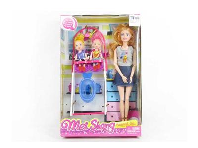 11.5寸12关节实身时装芭比带双人3寸实身芭比婴儿椅带浴池