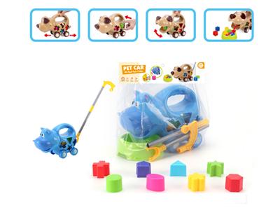 Blue hippo push-pull puzzle building block car