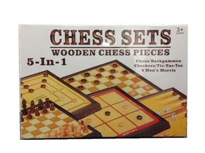 (5 in 1) wooden game chess set