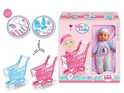 14寸娃娃IC过家家迷你购物车两色过配件