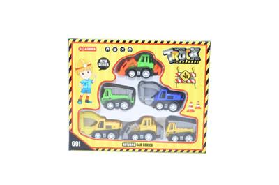 6 color box pull back cartoon engineering car