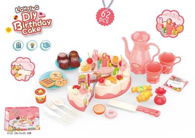 62PCS DIY水果灯光蜡烛蛋糕套装(包电/2粒AG3纽扣电池)