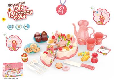 61PCS DIY水果电动蛋糕套装(带灯光音乐包电/3粒AG13纽扣电池)