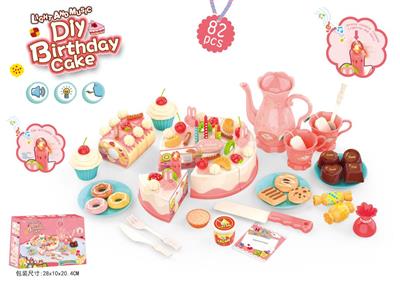 82PCS DIY水果电动蛋糕套装(带灯光音乐包电/3粒AG13纽扣电池)