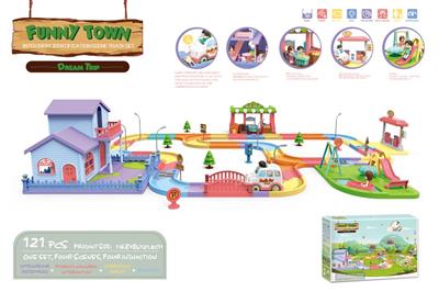 121PCS稚趣小镇智能识别场景轨道组合套装 (4场景/4个感应 不包电1.5V 3AAA)
