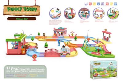 119PCS稚趣小镇智能识别场景轨道组合套装 (4场景/4个感应  不包电1.5V 3AAA)