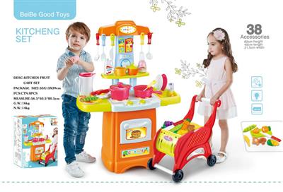 厨房套装+购物车切切乐组合、带声音、带灯光(不包电3粒AA)