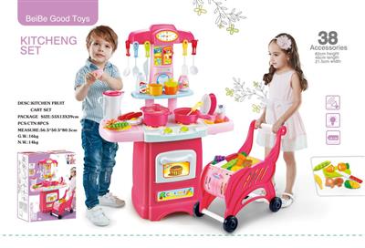 厨房套装+购物车切切乐组合、带声音、带灯光(不包电3粒AA)