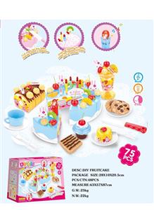 DIY水果电动蛋糕套装(75PCS带音乐、包电)/3粒AG13纽扣电池