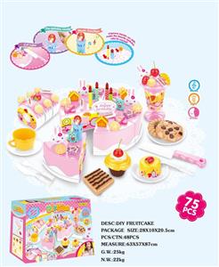 DIY水果电动蛋糕套装(75PCS带音乐、包电)/3粒AG13纽扣电池