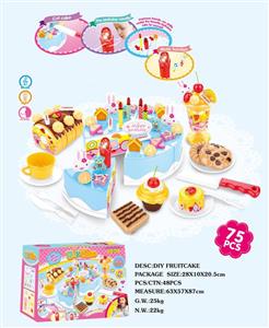 DIY水果电动蛋糕套装(75PCS带音乐、包电)/3粒AG13纽扣电池