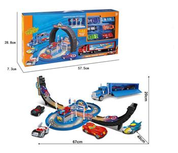 Deformable tire alloy sports car parking set (with 6 cars + 1 tractor)