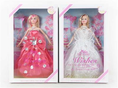 高挡盒11.5寸实身婚纱公主芭比带项链2款混装