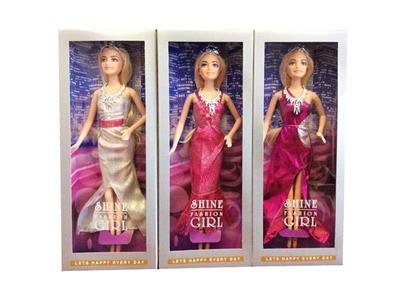 高档盒装11.5寸实身晚礼服芭比带皇冠带项链