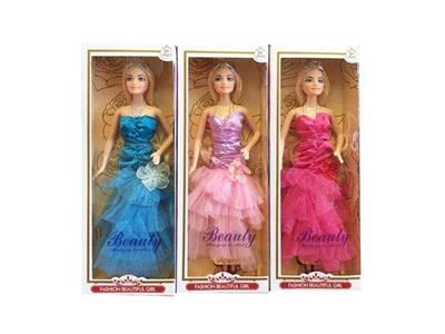 高档盒装11.5寸实身晚礼服芭比带皇冠