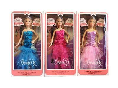 高档盒装11.5寸实身晚礼服芭比带皇冠