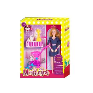 高档美泰版高档时装主题11.5寸11关节实身芭比带婴儿推车狗宠。梅花小鹿。小猫