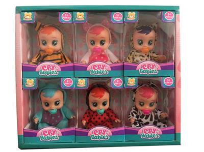 6 Inch Vinyl Crying Doll With Tears Function With Pacifier 6 Mixed 6PC Mixed