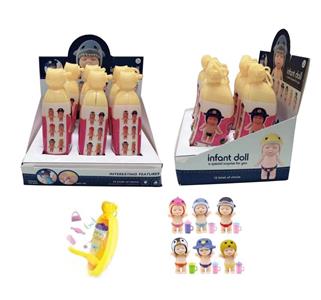 Banana plastic cans vinyl cute food sleeping doll with bottle with bag and glasses 6 mixed 6PC with drinking and urination function