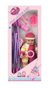 15 inch doll cotton body with vinyl hand and foot with tableware assembly / plastic cart with IC