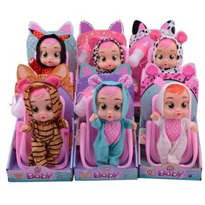 9 Inch Vinyl Crying Doll Will Drink Water, Really Tears, Four Sounds of Music DAD .Mother.Angry.Cry, Shaker Bottle 6 Mixed